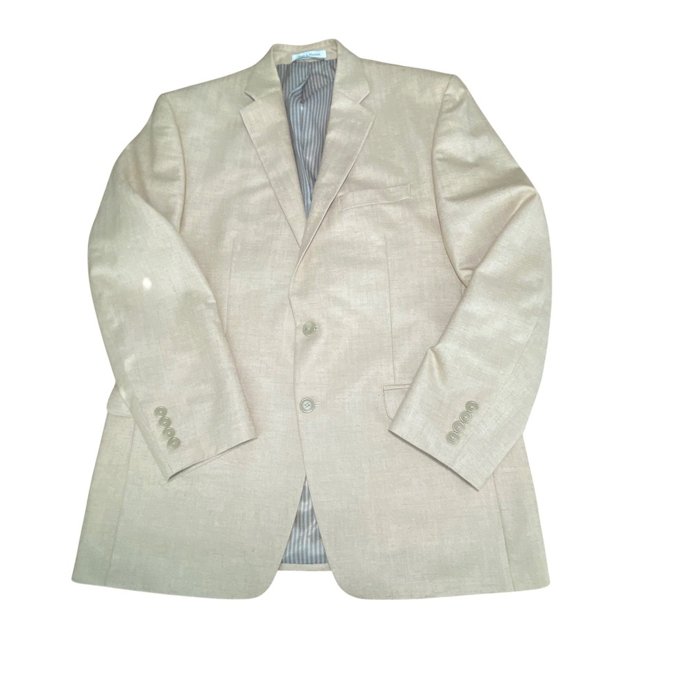 Chaps Mens 42R Beige Herringbone Linen Blend Two Button Blazer Sport Coat Jacket